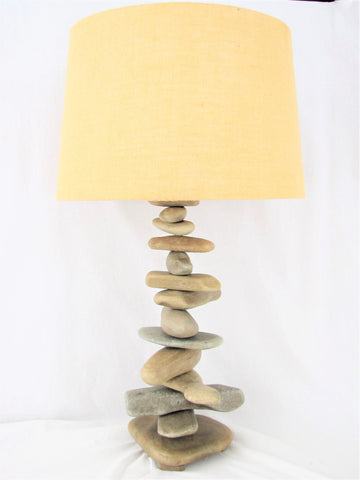 Rock Lamp (27" Tall) made with Long Stones in Random Pattern, Stacked Stone Cairn Lamp