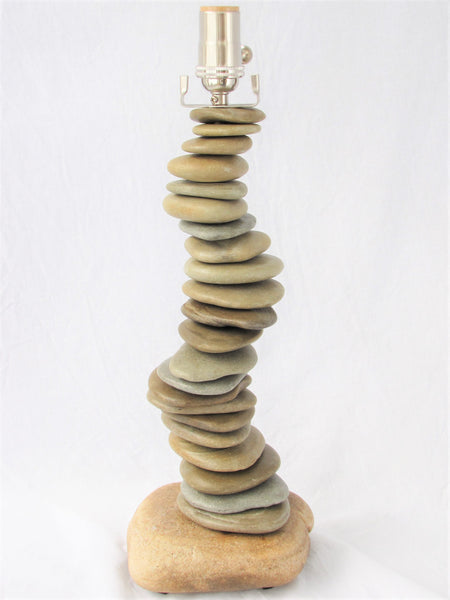 Skipping Stone Rock Lamp in Helix Pattern, Large - 28" Tall, Flat Stone Lamp