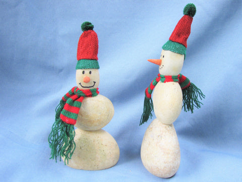 Snowman made of Stacked Stone - With Matching Hat and Scarf