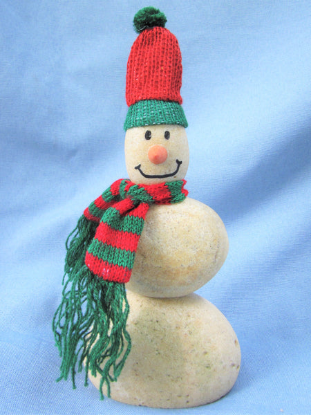 Snowman made of Stacked Stone - With Matching Hat and Scarf