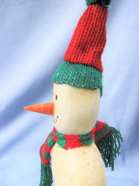Snowman made of Stacked Stone - With Matching Hat and Scarf