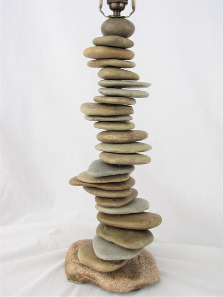 Skipping Stone Rock Lamp in Helix Pattern, Large - 28" Tall, Flat Stone Lamp