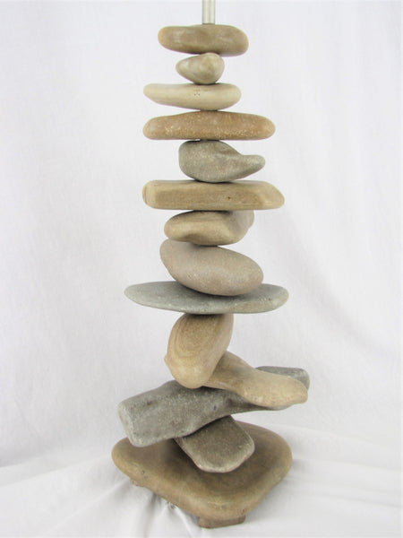 Rock Lamp (27" Tall) made with Long Stones in Random Pattern, Stacked Stone Cairn Lamp