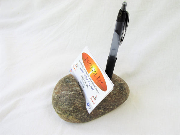 Rock Business Card Holder with Pen or Pencil Holder