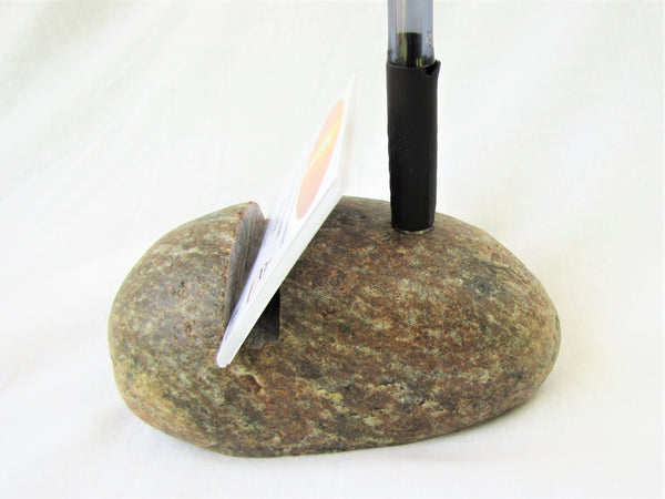 Rock Business Card Holder with Pen or Pencil Holder