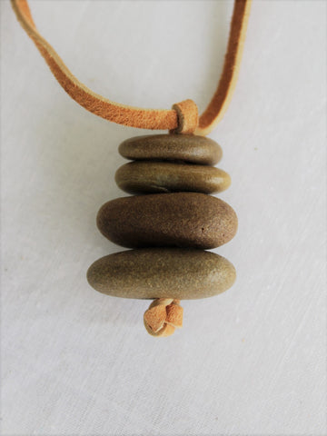 Stone Necklace with Leather Cord, Sea Stone Necklace